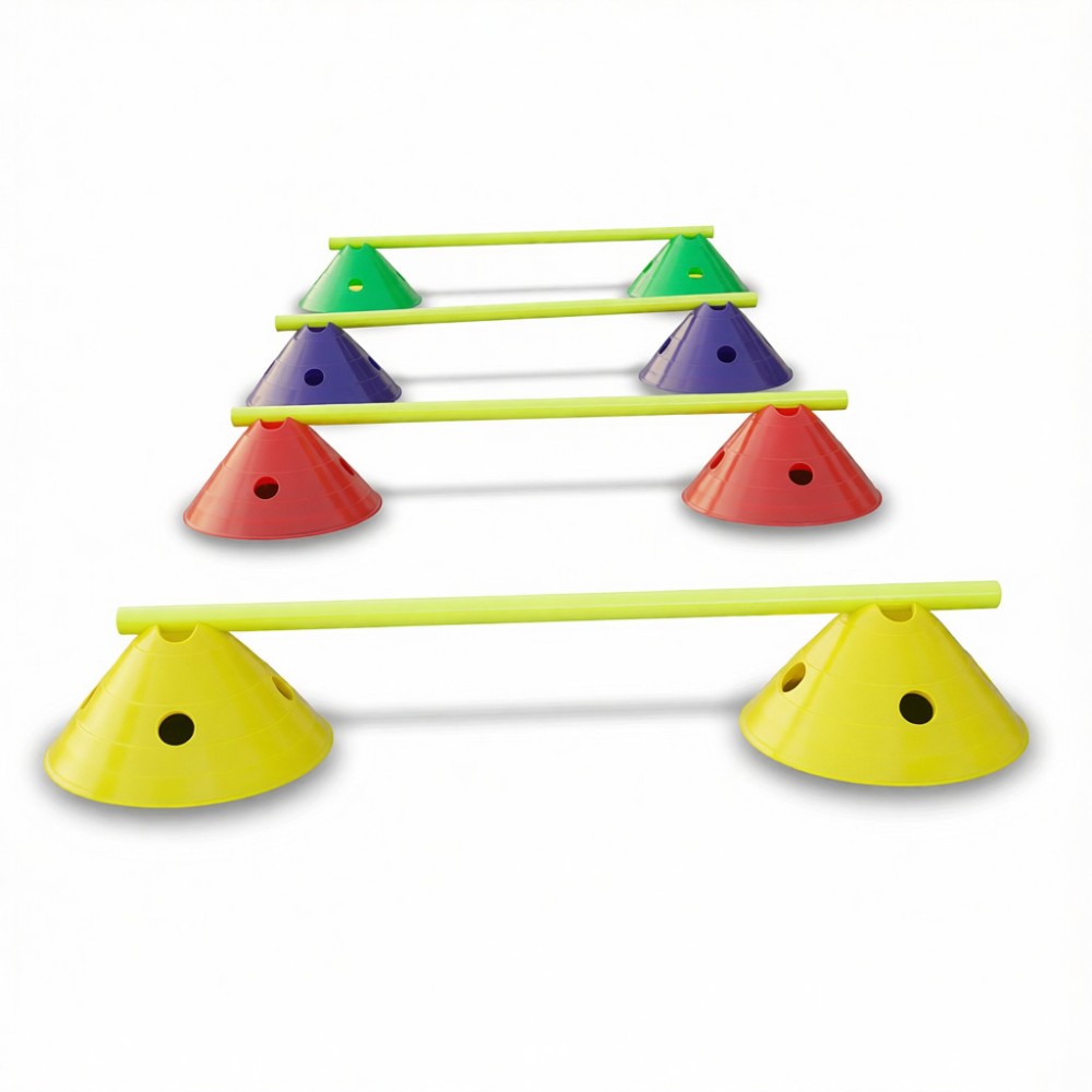 Cone Agility Hurdle With Hole Cone Agility Hurdle, Set of 12 cut markers 3” & 6 Poles Cone Agility Hurdle With Hole Cone Agility Hurdle, Set of 12 cut markers 3” & 6 Poles