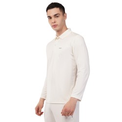 Novelty Quick Dry Cricket Polo T-Shirt - Full Sleeves - Off White