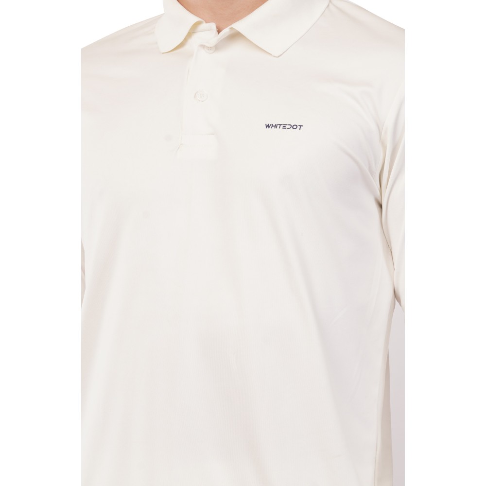 Novelty Quick Dry Cricket Polo T-Shirt - Full Sleeves - Off White