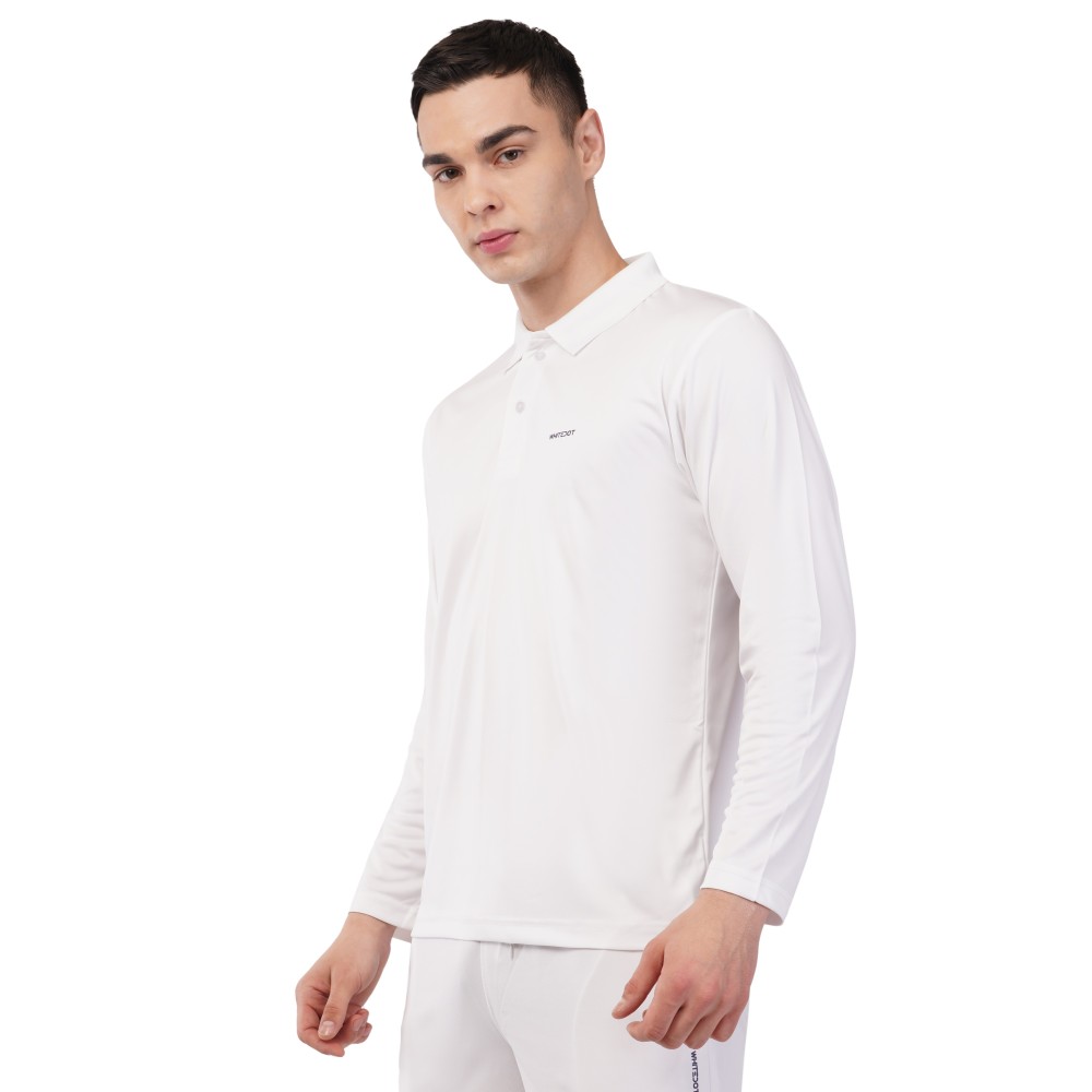 Novelty Quick Dry Cricket Polo T-Shirt - Full Sleeves - White