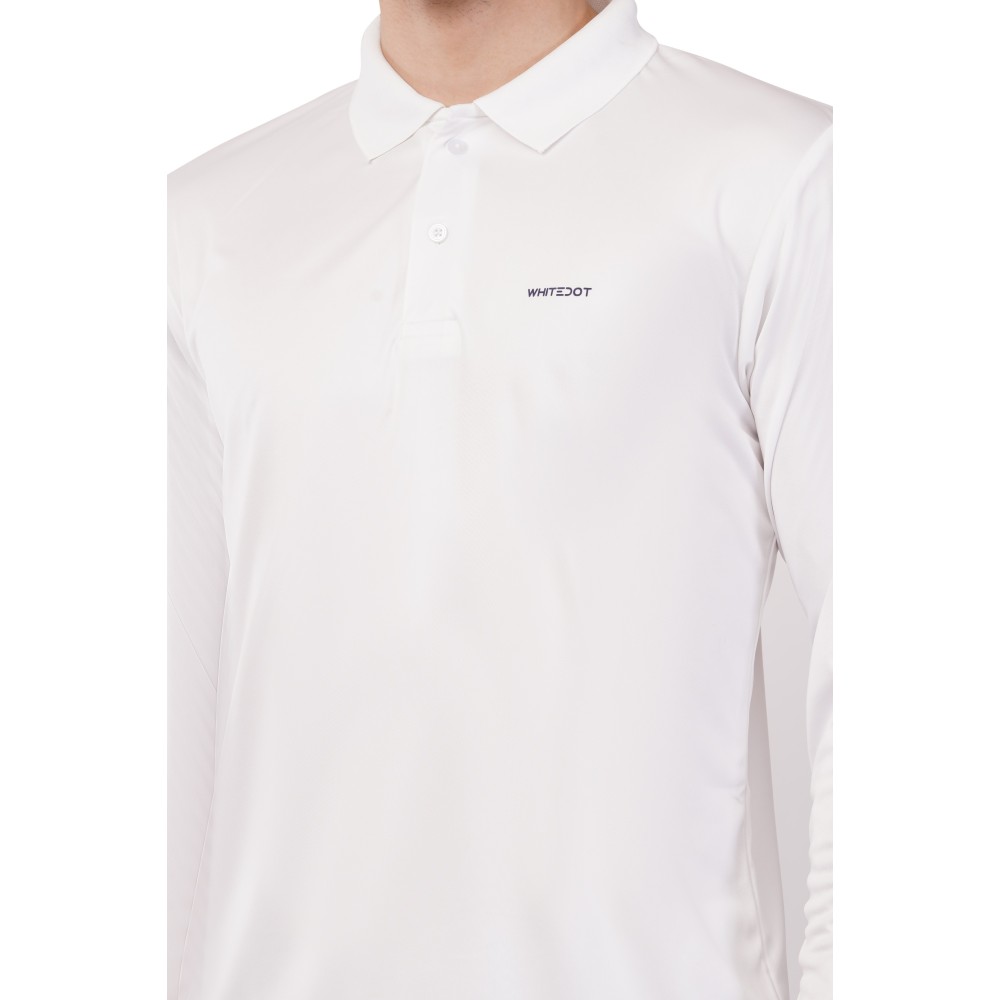 Novelty Quick Dry Cricket Polo T-Shirt - Full Sleeves - White