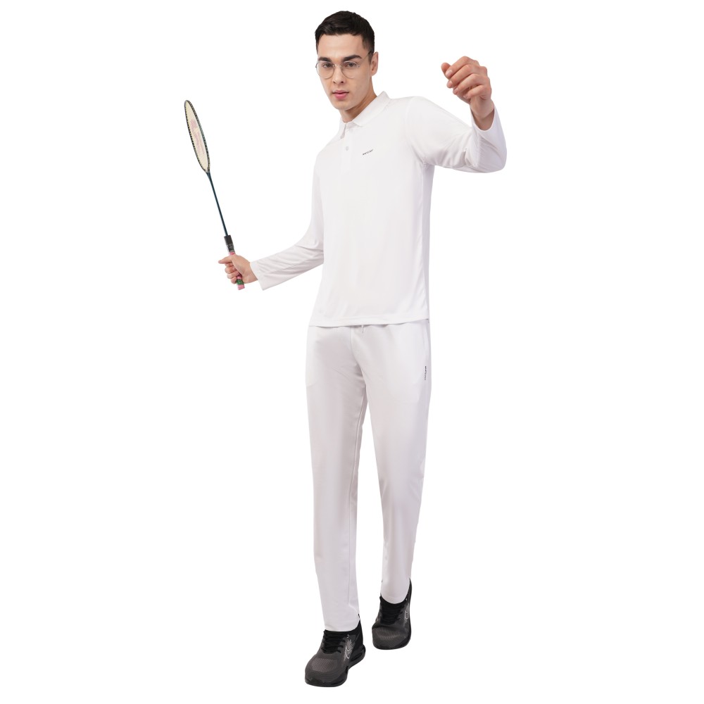 Novelty Quick Dry Cricket Polo T-Shirt - Full Sleeves - White