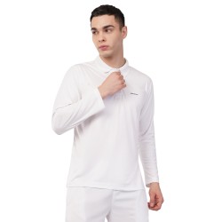 Novelty Quick Dry Cricket Polo T-Shirt - Full Sleeves - White