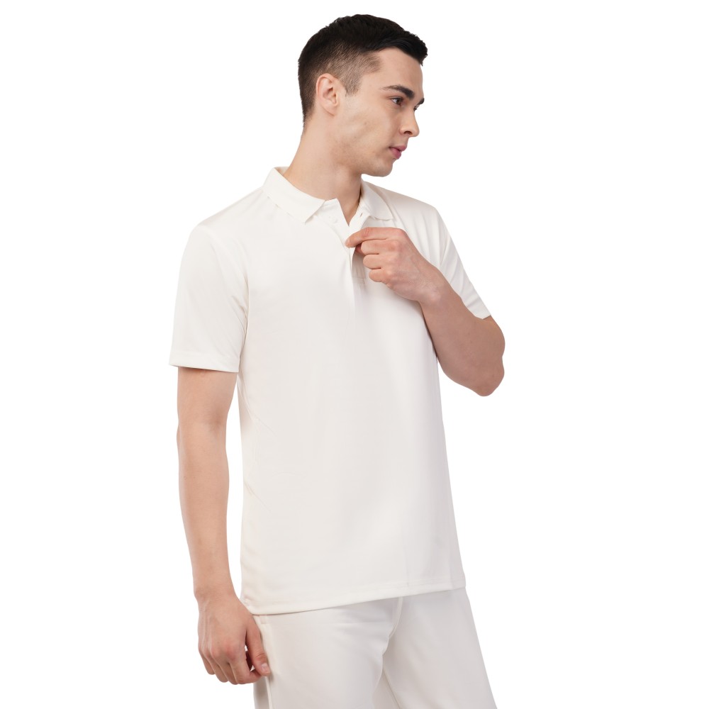 Novelty Quick Dry Cricket Polo T-Shirt - Half Sleeves - Off White