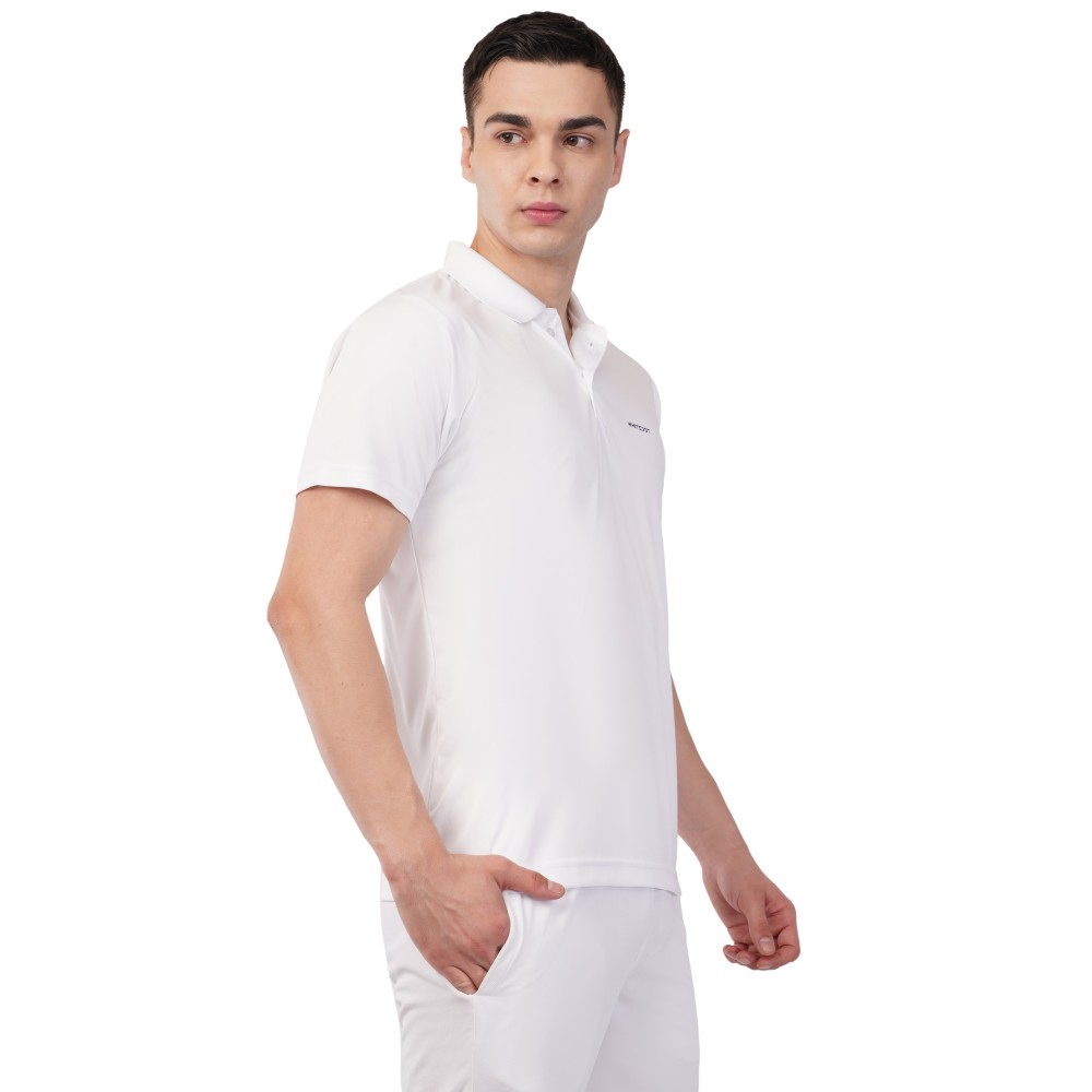 Novelty Quick Dry Cricket Polo T-Shirt - Half Sleeves - White