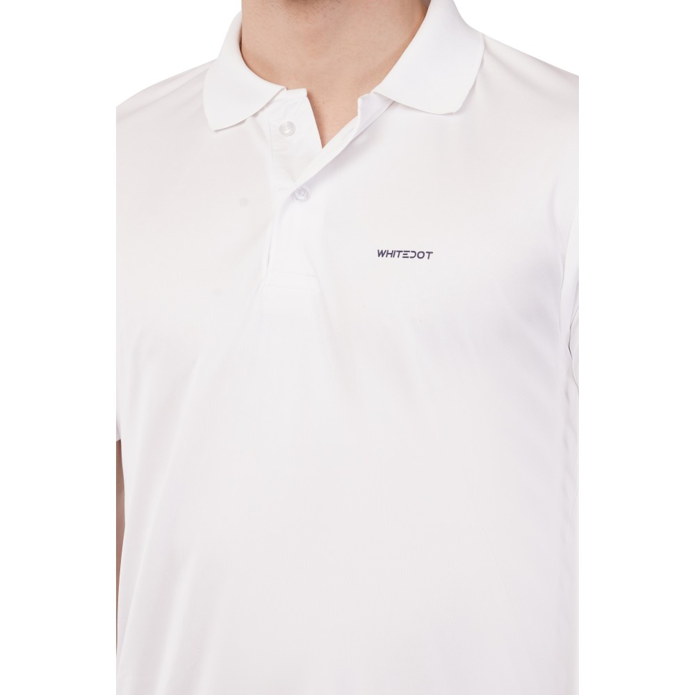 Novelty Quick Dry Cricket Polo T-Shirt - Half Sleeves - White