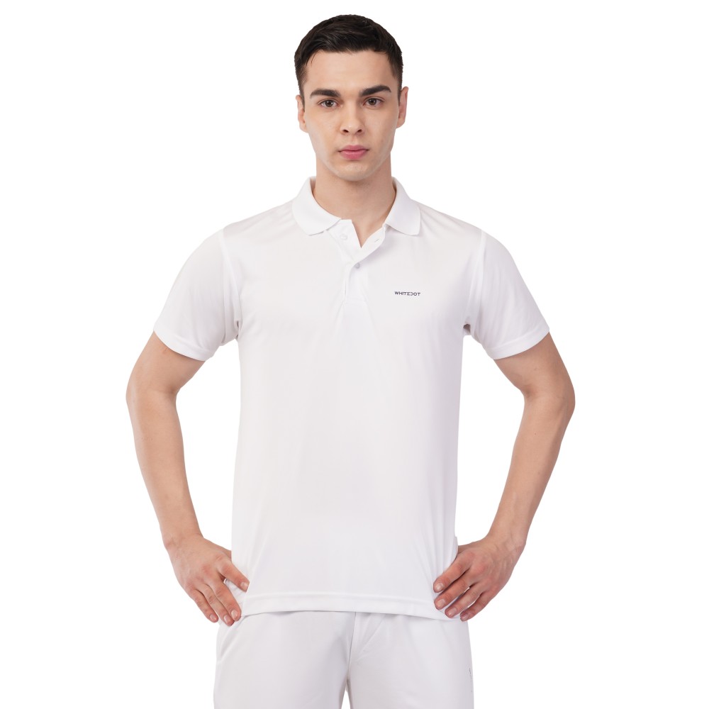 Novelty Quick Dry Cricket Polo T-Shirt - Half Sleeves - White