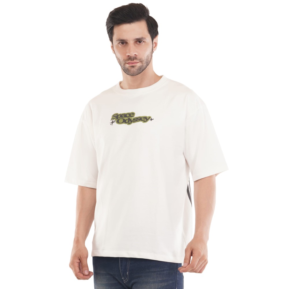 Space odyssey Cotton Tshirt - White Drop Shoulder 