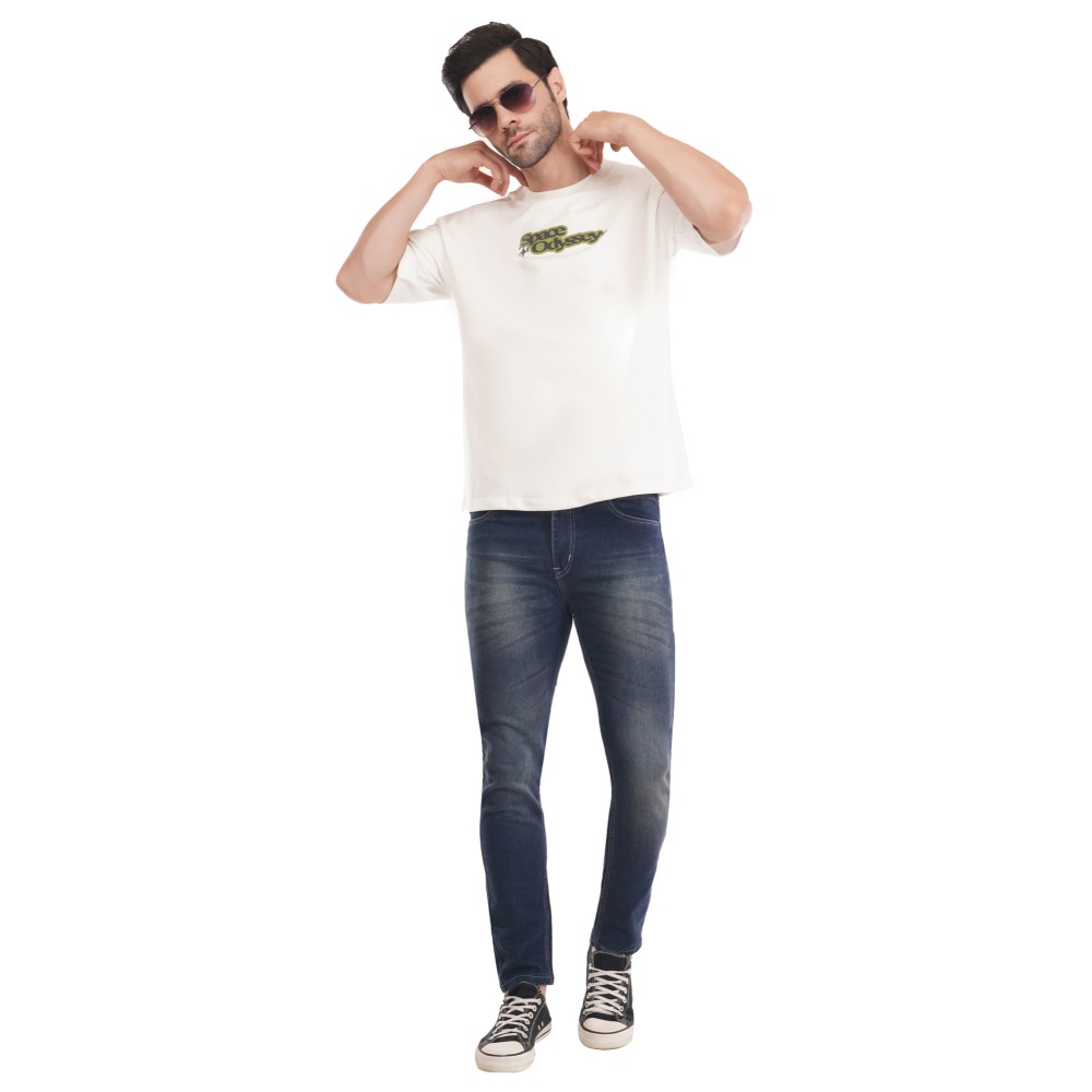 Space odyssey Cotton Tshirt - White Drop Shoulder 