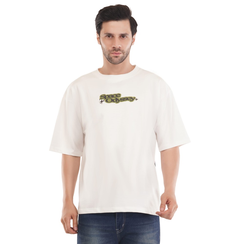 Space odyssey Cotton Tshirt - White Drop Shoulder 