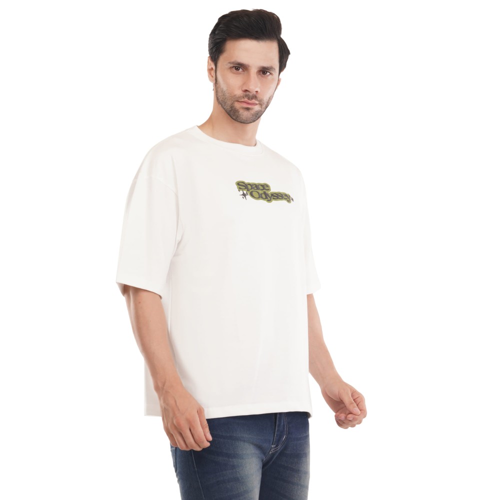 Space odyssey Cotton Tshirt - White Drop Shoulder 
