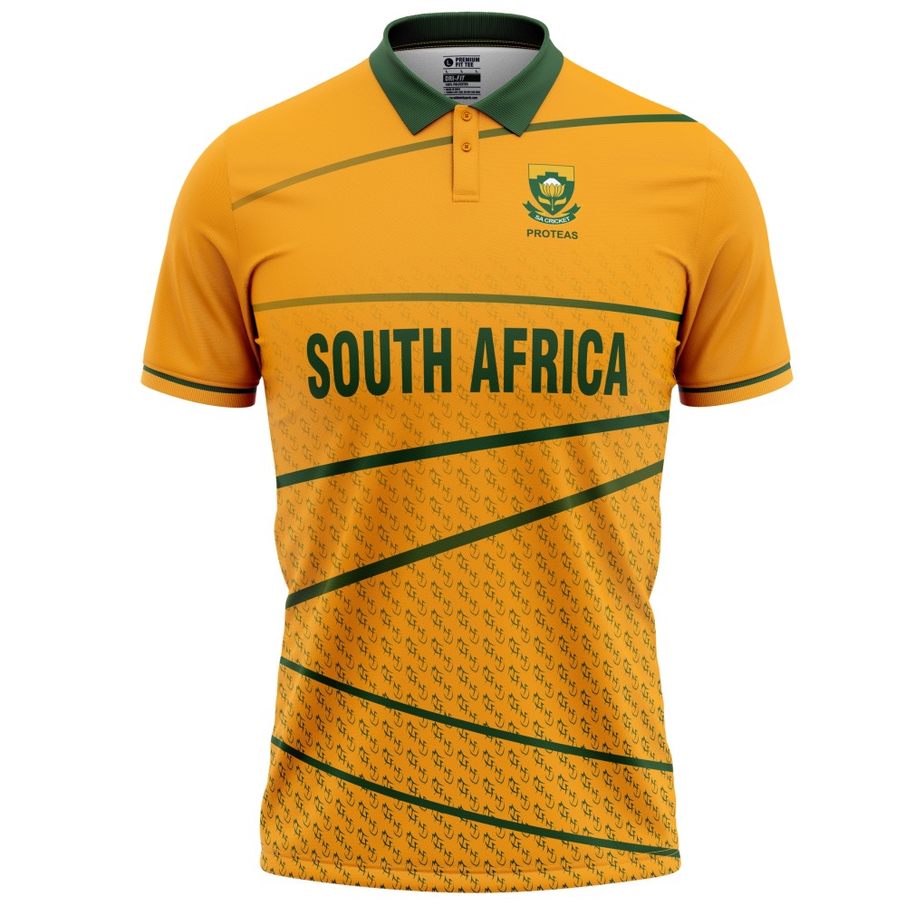 South Africa Yellow 2022 T20 World Cup Half Sleeves Cricket Fan Jersey - 100% Dryfit Polyester - With Name Personalization