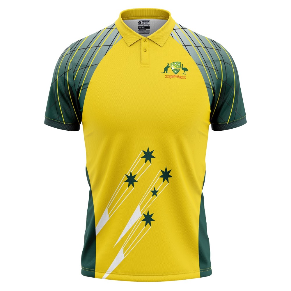 Australia Half Sleeves Cricket Fan Jersey - 100% Dryfit Polyester - With Name Personalization