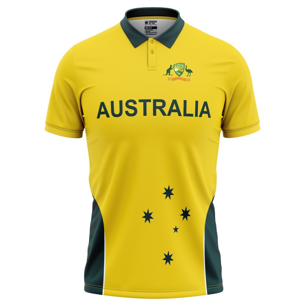 Australia Half Sleeves Cricket Fan Jersey - 100% Dryfit Polyester - With Name Personalization