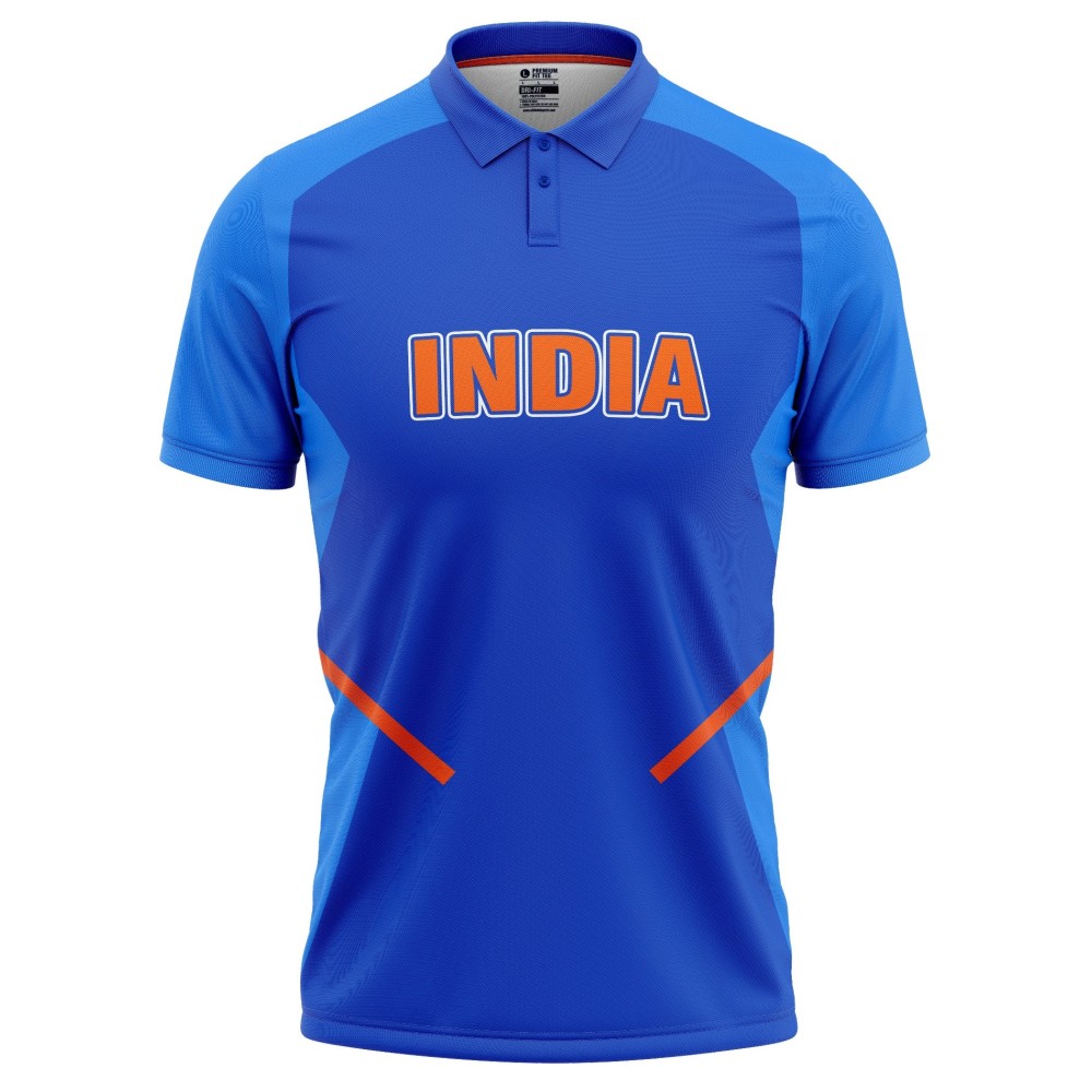 India ICC World Cup 2019 Half Sleeves Cricket Fan Jersey - 100% Dryfit Polyester - With Name Personalization