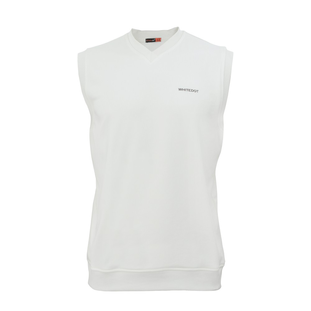 Off White V Neck Without Sleeves Cricket Jumper