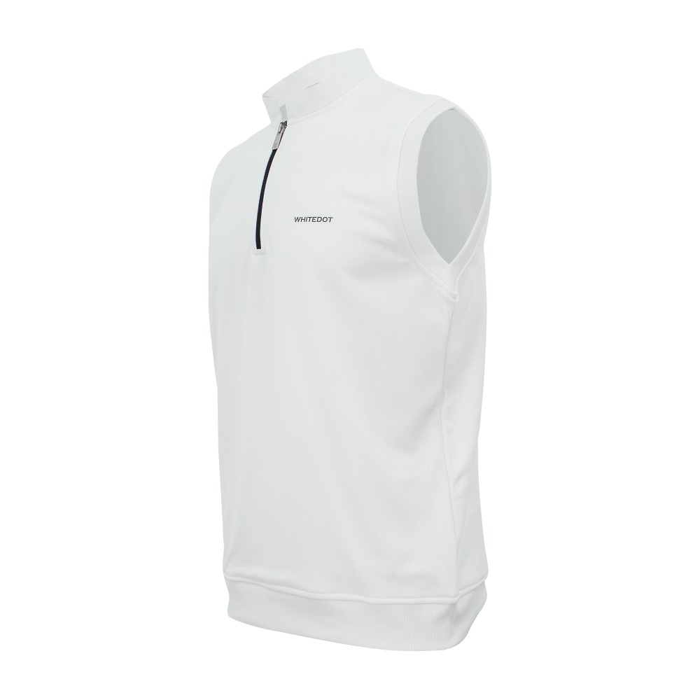 Off White Zip Up Without Sleeves Cricket Jumper