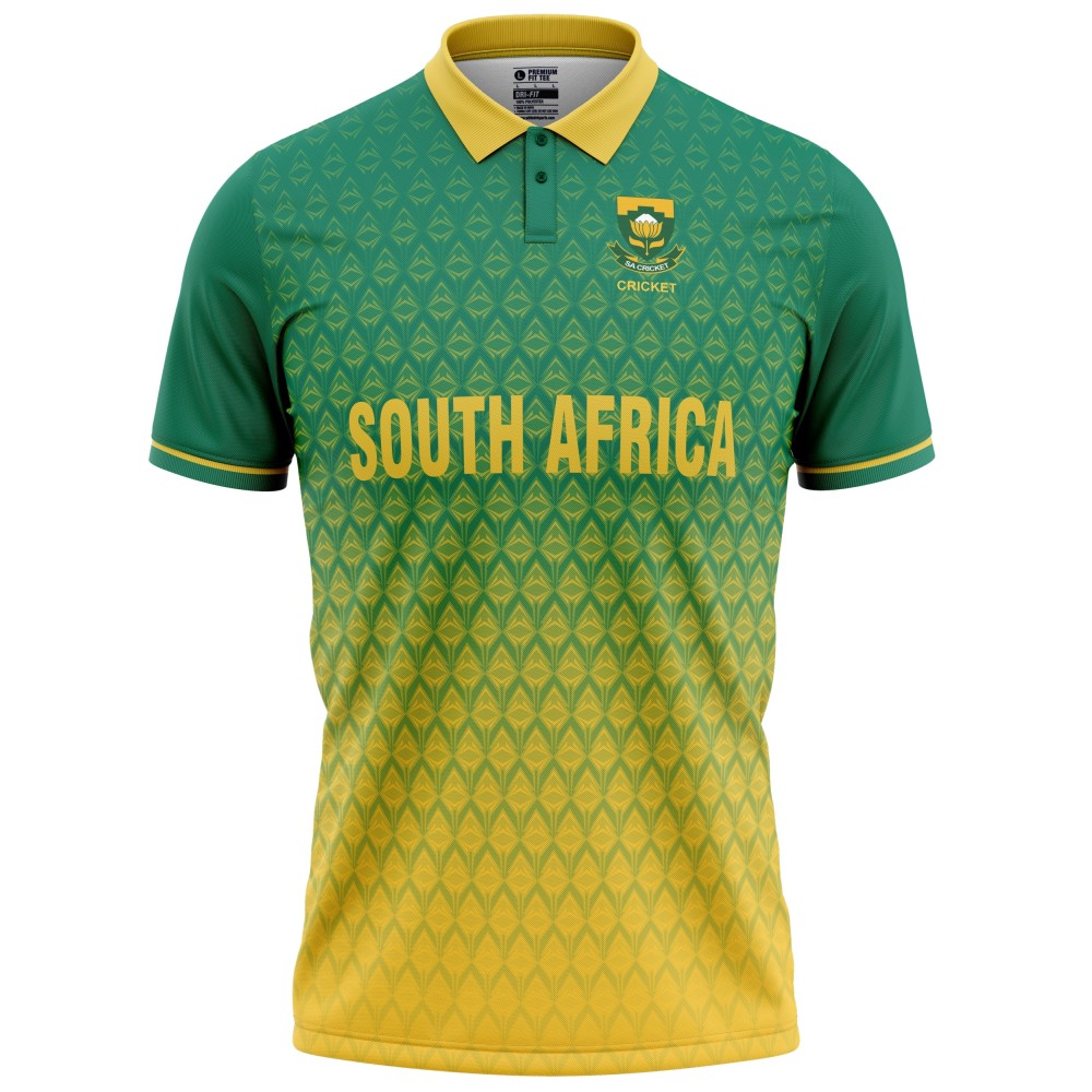 South Africa 2022 ICC World Cup Half Sleeves Cricket Fan Jersey - 100% Dryfit Polyester - With Name Personalisation
