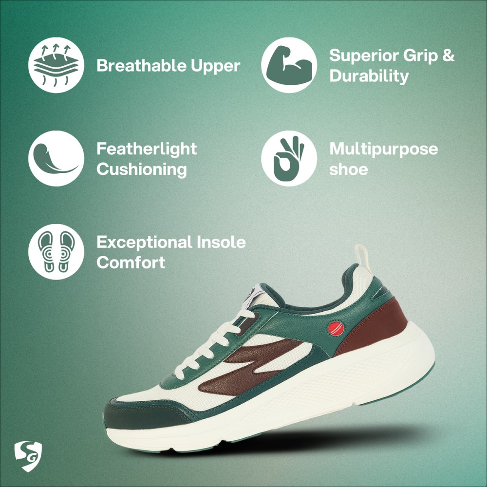 SG ARENA Lifestyle Shoes - Green/White/Brown, 6, Green/ White / Brown