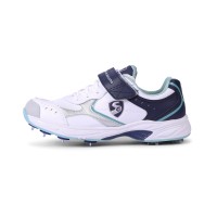 SG ARMOUR SPIKE Cricket Shoes (WHITE/NAVY/TEAL): Unlock Peak Performance with Biomechanically Engineered Design and Advanced Stability, Uk-6, White/navy/teal