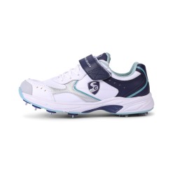 SG ARMOUR SPIKE Cricket Shoes (WHITE/NAVY/TEAL): Unlock Peak Performance with Biomechanically Engineered Design and Advanced Stability