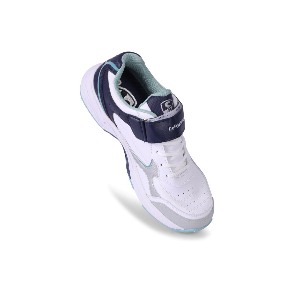 SG ARMOUR SPIKE Cricket Shoes (WHITE/NAVY/TEAL): Unlock Peak Performance with Biomechanically Engineered Design and Advanced Stability, Uk-6, White/navy/teal