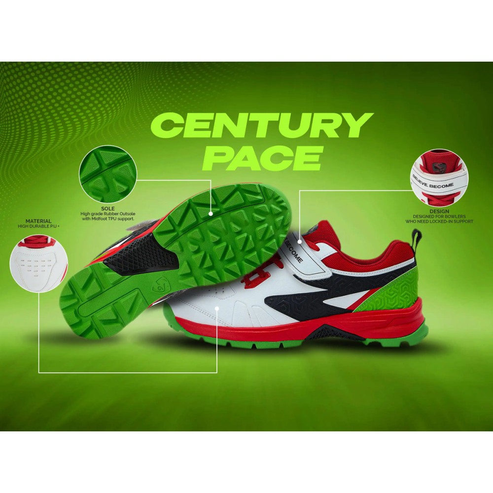 SG CENTURY PACE Shoes White/Red/Lime Green, White/Red/Lime Green, 4