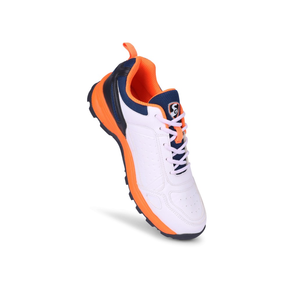 SG CLUB 6.0 Cricket Shoe: Classic White with Navy and Orange Accents for Style and Performance, Uk-4