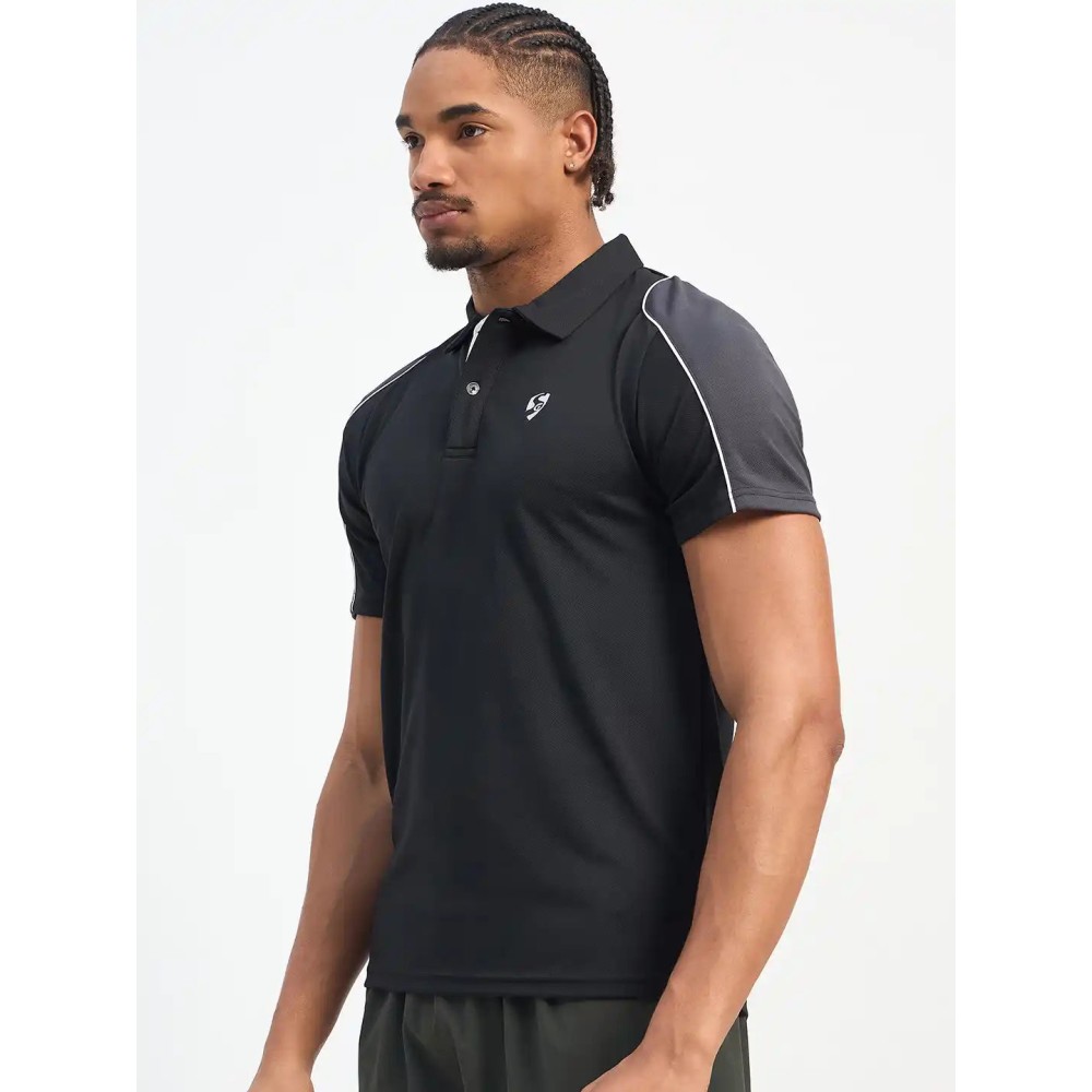 SG H1MP83791 Men Black/Grey Polo T-Shirt, Black/Grey, S