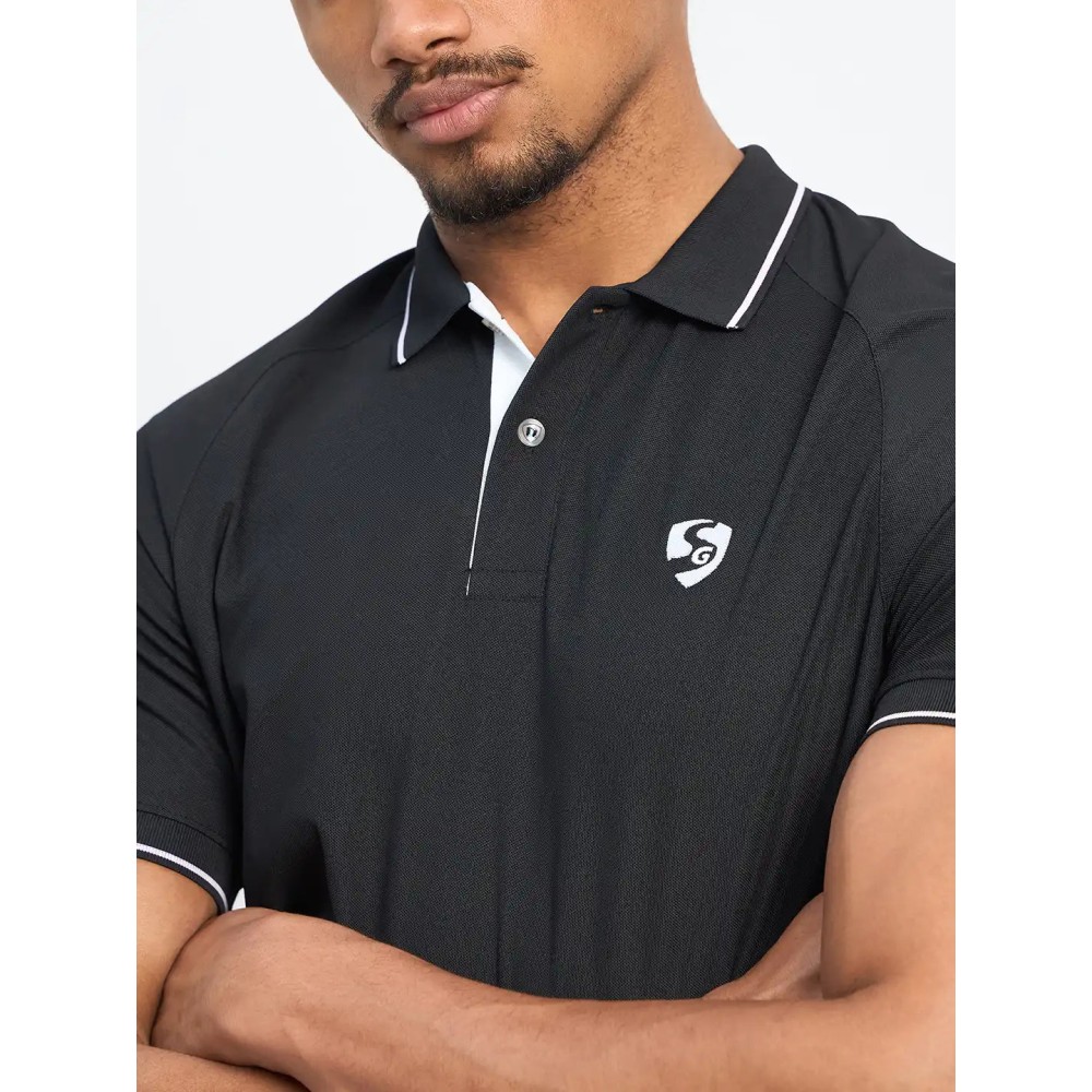 SG H1MP84082 Men Black Polo T-Shirt, Black, S