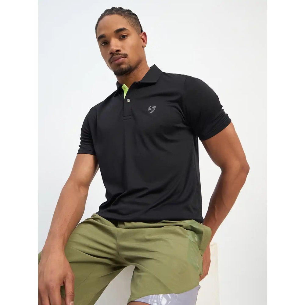 SG H1MP84101 Men Black Polo T-Shirt, Black, S SG H1MP84101 Men Black Polo T-Shirt, Black, S