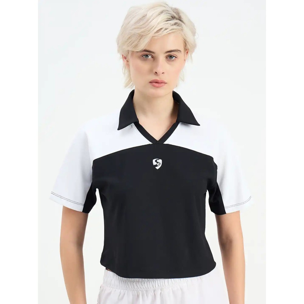 SG H1WP83231 Women Black/White Polo T-Shirt, Black/white, S