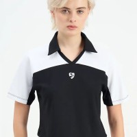 SG H1WP83231 Women Black/White Polo T-Shirt, Black/white, S