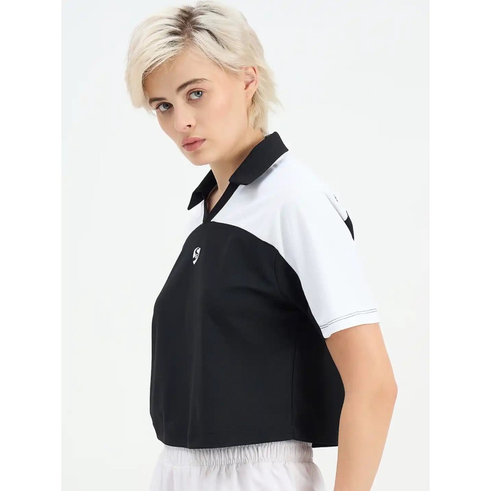 SG H1WP83231 Women Black/White Polo T-Shirt, Black/white, S