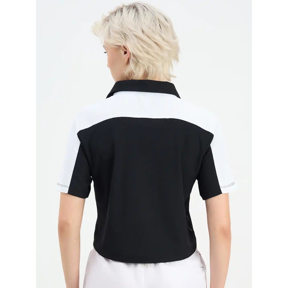 SG H1WP83231 Women Black/White Polo T-Shirt, Black/white, S