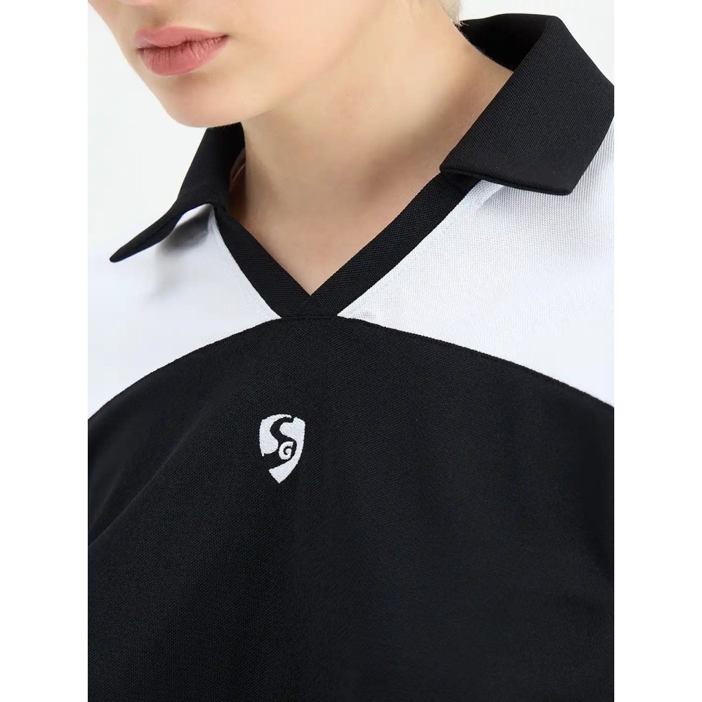 SG H1WP83231 Women Black/White Polo T-Shirt, Black/white, S