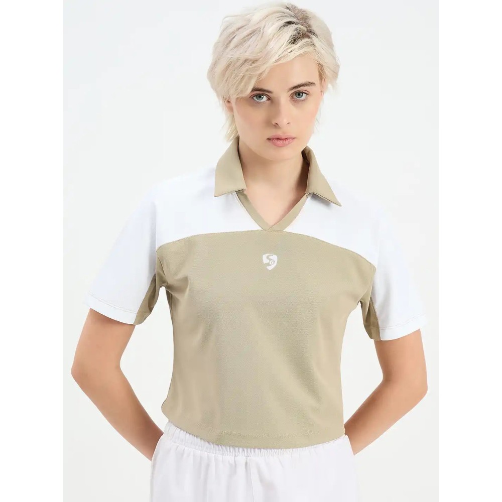SG H1WP83233 Women Cornstalk/White Polo T-Shirt, Cornstalk/ White, S