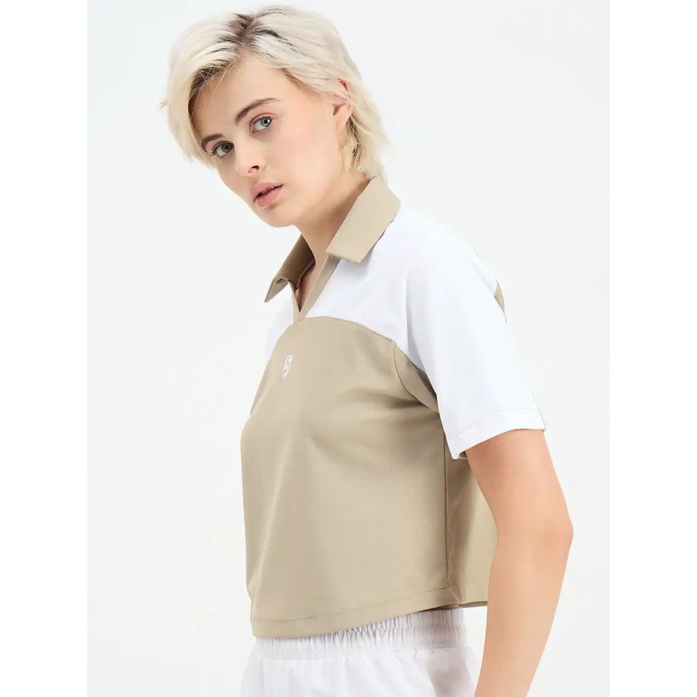 SG H1WP83233 Women Cornstalk/White Polo T-Shirt, Cornstalk/ White, S