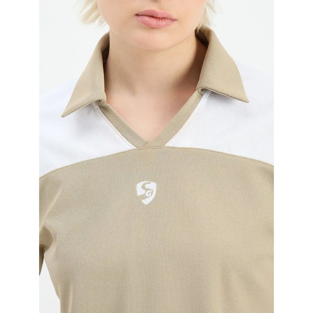 SG H1WP83233 Women Cornstalk/White Polo T-Shirt, Cornstalk/ White, S