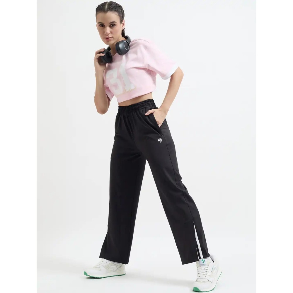 SG H1WTP83461 Women Black Track Pant, Black, S