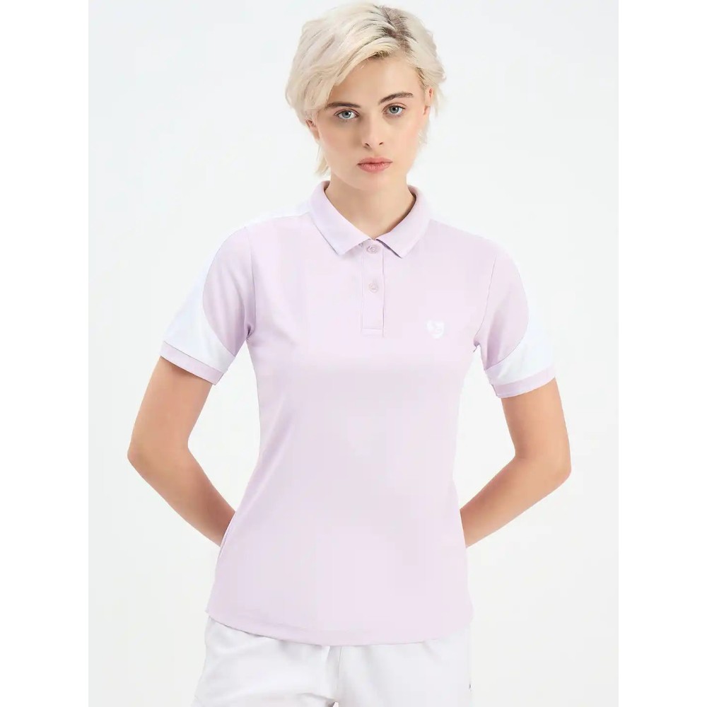 SG H2WP83241 Women Lilac/White Polo T-Shirt, Lilac/ White, S SG H2WP83241 Women Lilac/White Polo T-Shirt, Lilac/ White, S