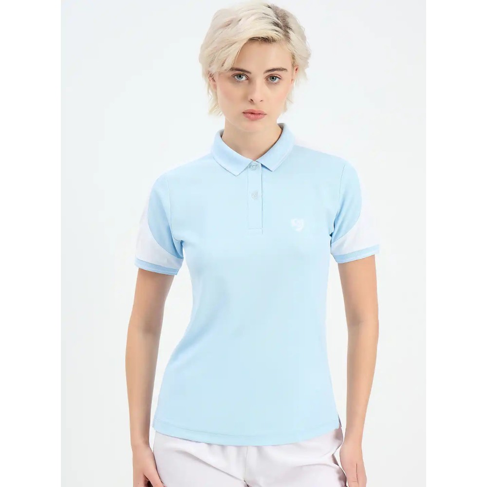 SG H2WP83242 Women Sky Blue/White Polo T-Shirt, Sky Blue/ White, S