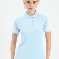 SG H2WP83242 Women Sky Blue/White Polo T-Shirt, Sky Blue/ White, S