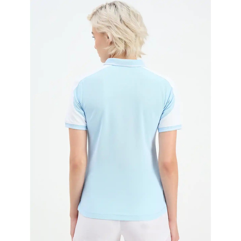SG H2WP83242 Women Sky Blue/White Polo T-Shirt, Sky Blue/ White, S