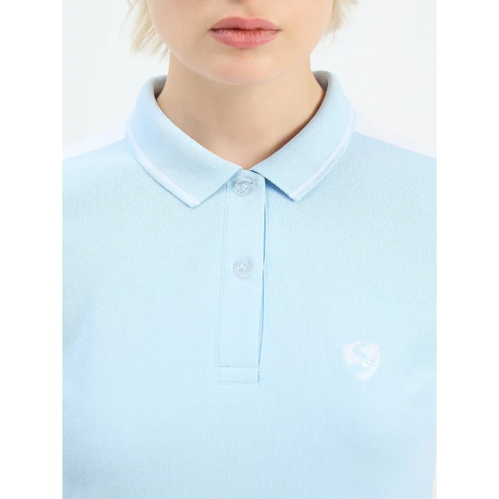 SG H2WP83242 Women Sky Blue/White Polo T-Shirt, Sky Blue/ White, S
