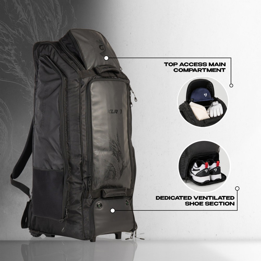 SG KLR Wheelie Duffle Cricket Kit Bag, L, Black