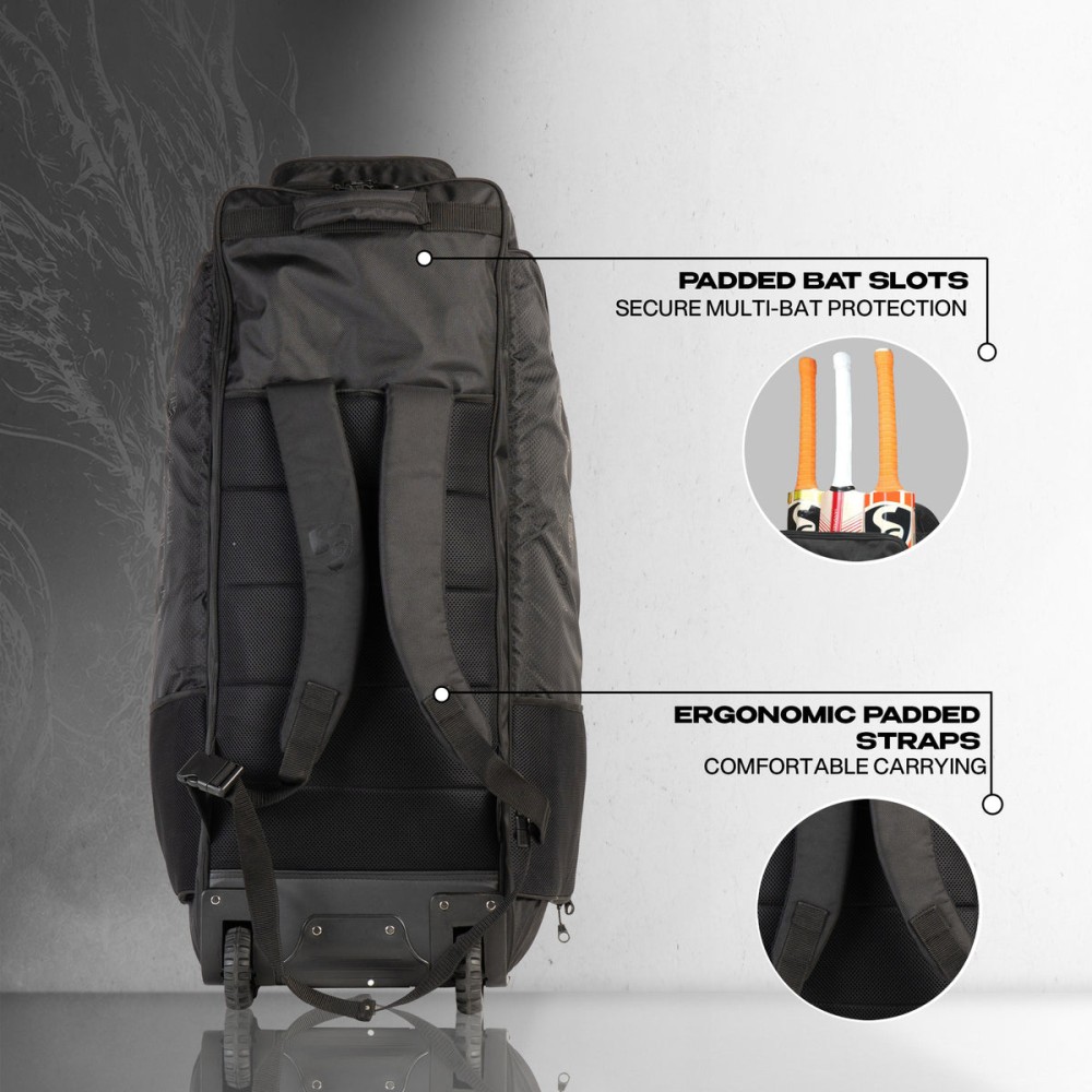 SG KLR Wheelie Duffle Cricket Kit Bag, L, Black