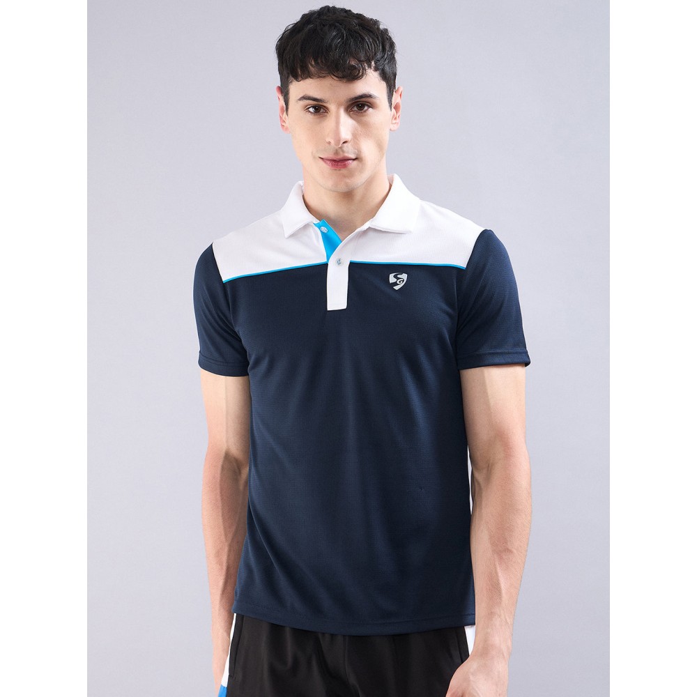 SG Men's Polo T-Shirt Navy/ White, S, Navy/ White