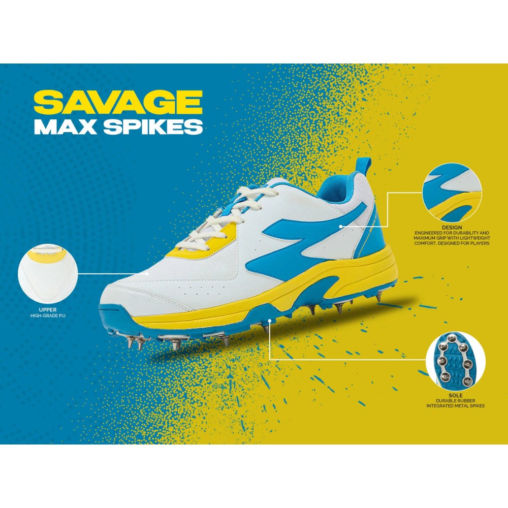 SG SAVAGE MAX SPIKES White/Yellow/Sky Blue, White/Yellow/Sky Blue, 6