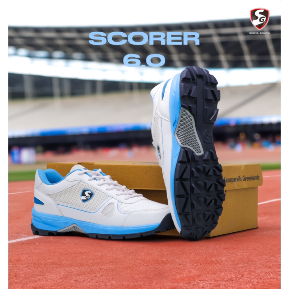 SG SCORER 6.0 Cricket Shoe Design for Performance on the Field - White/Aqua/Black, Uk-4